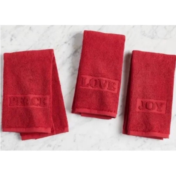 Pottery Barn Cardinal Peace Love Joy Guest Towels - Set of 3 New - Picture 2 of 5